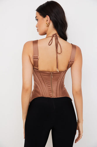 Stilla | Toffee Satin Peplum Korset