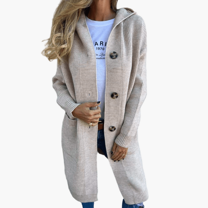 Stilla | Strikjakke Lang - Modetrendy Hverdag-Cardigan til Kontor Og Fritid
