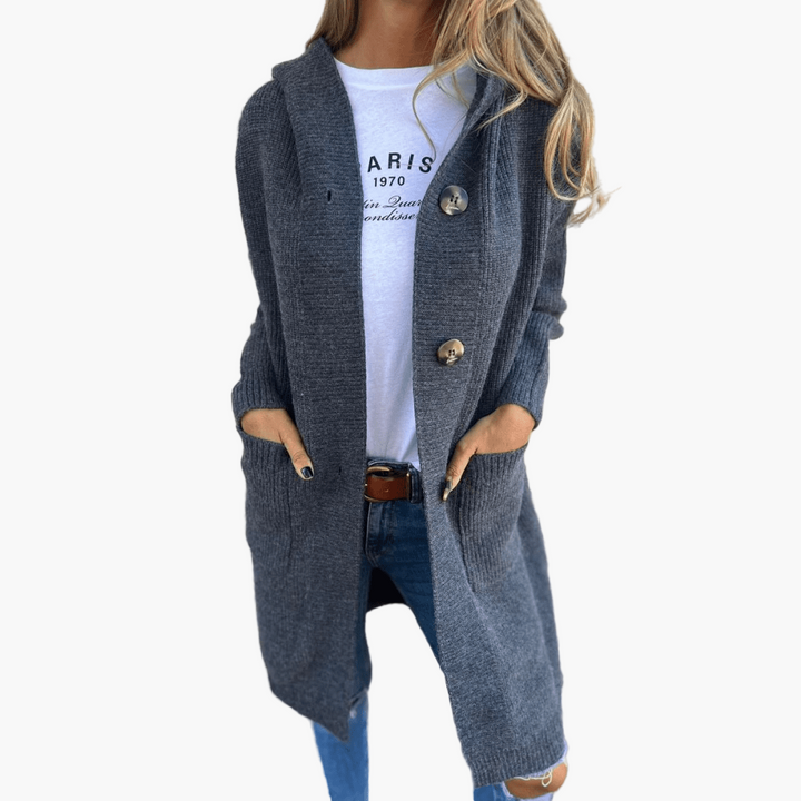 Stilla | Strikjakke Lang - Modetrendy Hverdag-Cardigan til Kontor Og Fritid