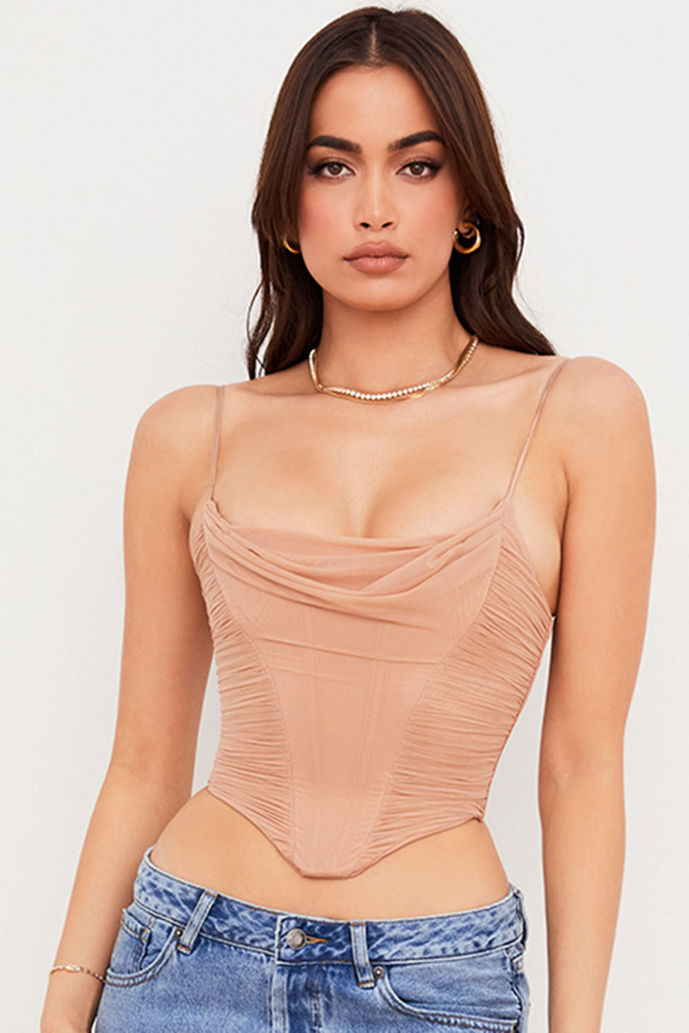 Stilla | Beige Mesh Draperet Korset