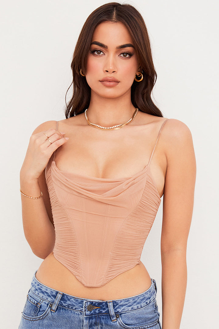 Stilla | Beige Mesh Draperet Korset