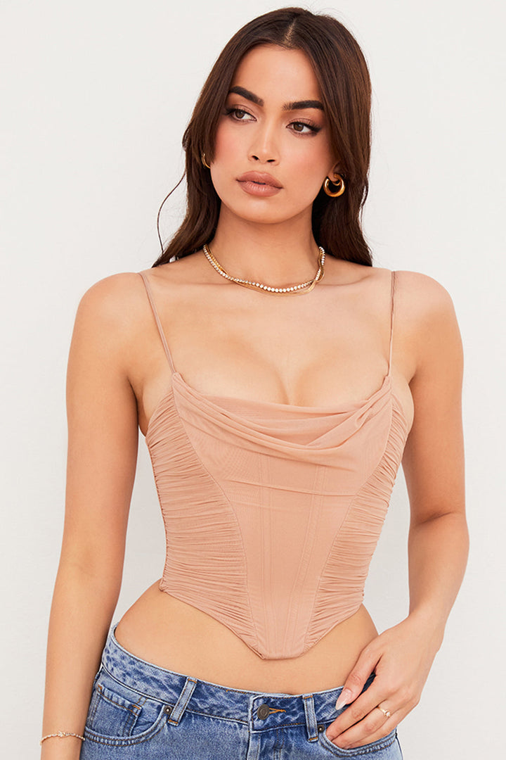 Stilla | Beige Mesh Draperet Korset