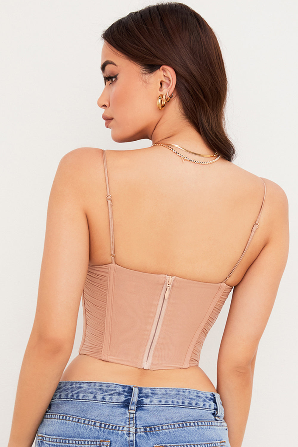 Stilla | Beige Mesh Draperet Korset