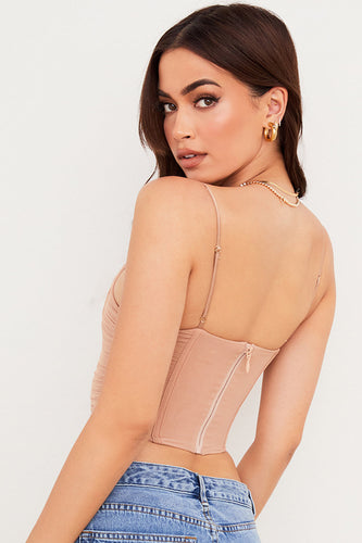 Stilla | Beige Mesh Draperet Korset