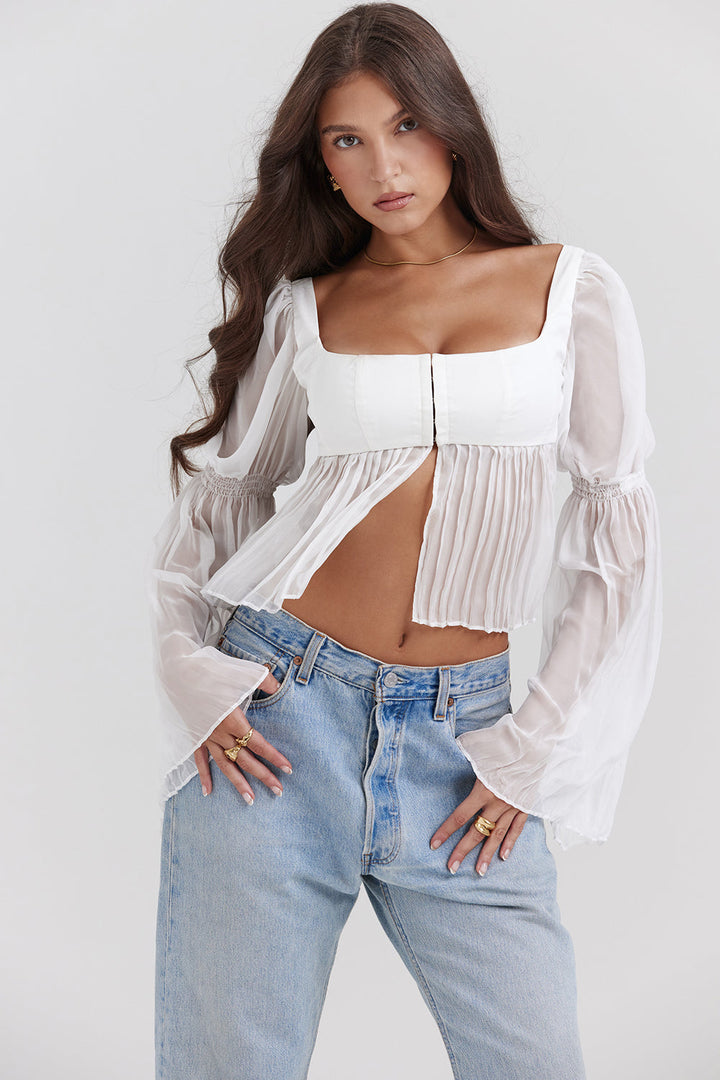 Stilla | Hvid Plisseret Top