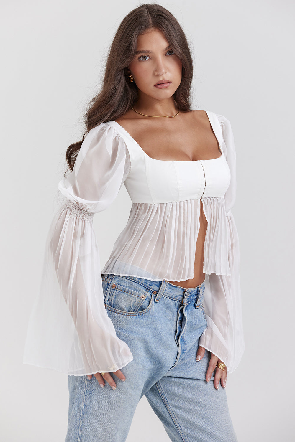 Stilla | Hvid Plisseret Top