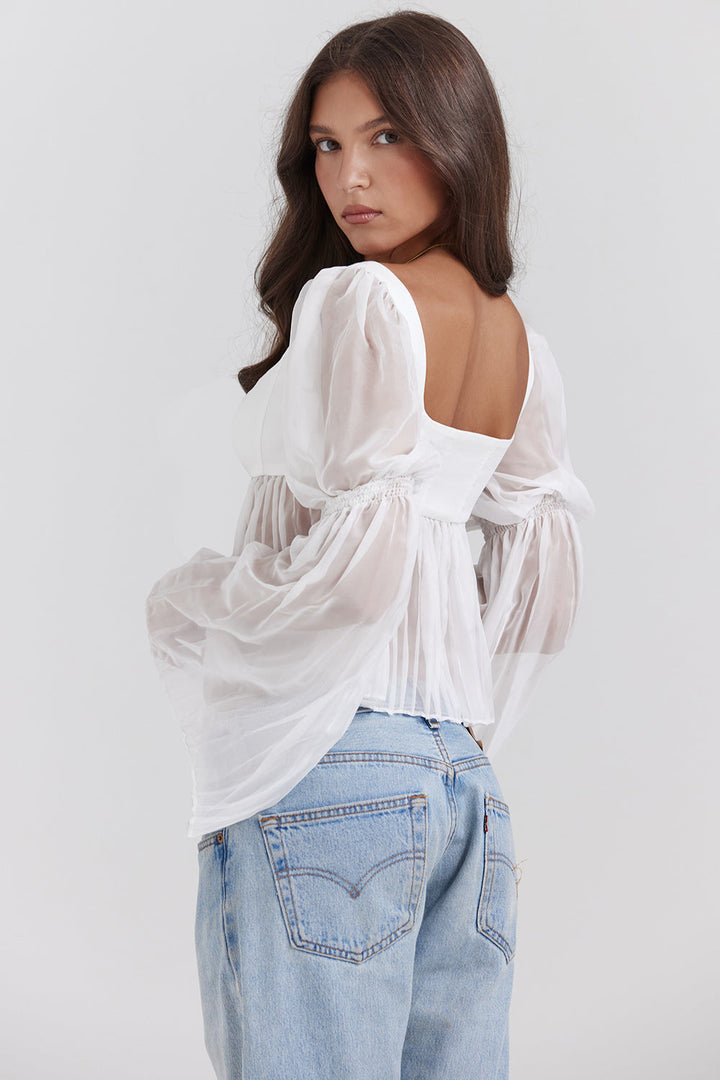 Stilla | Hvid Plisseret Top