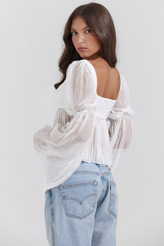 Stilla | Hvid Plisseret Top