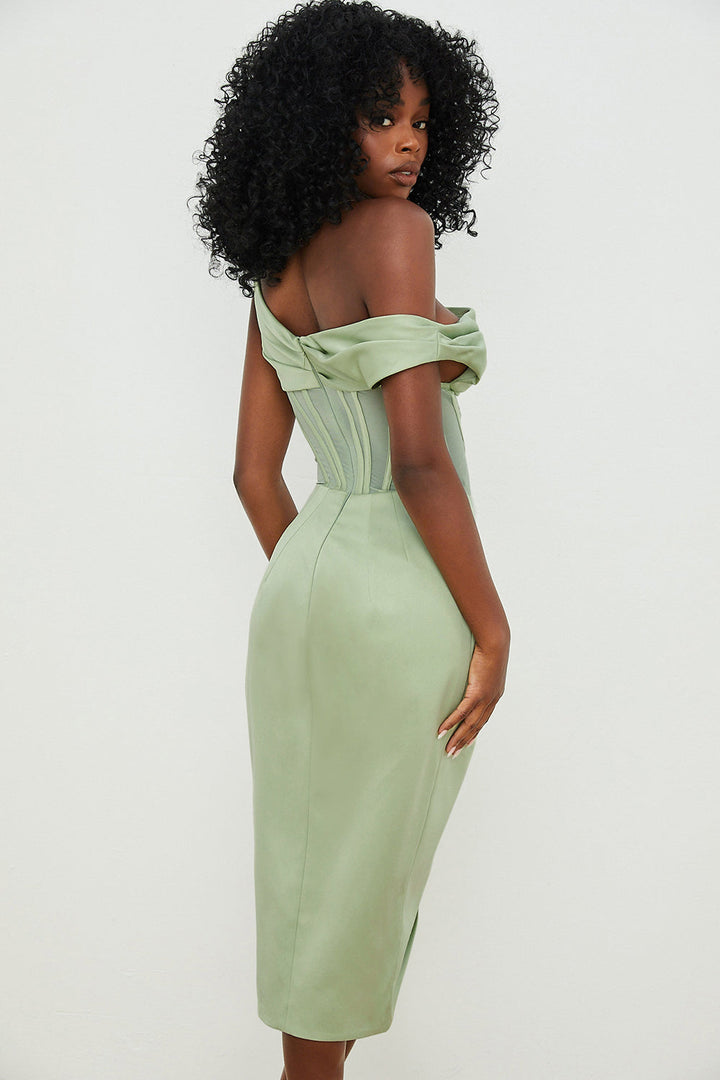 Stilla | Asymmetrisk Draperet Midi Korsetkjole