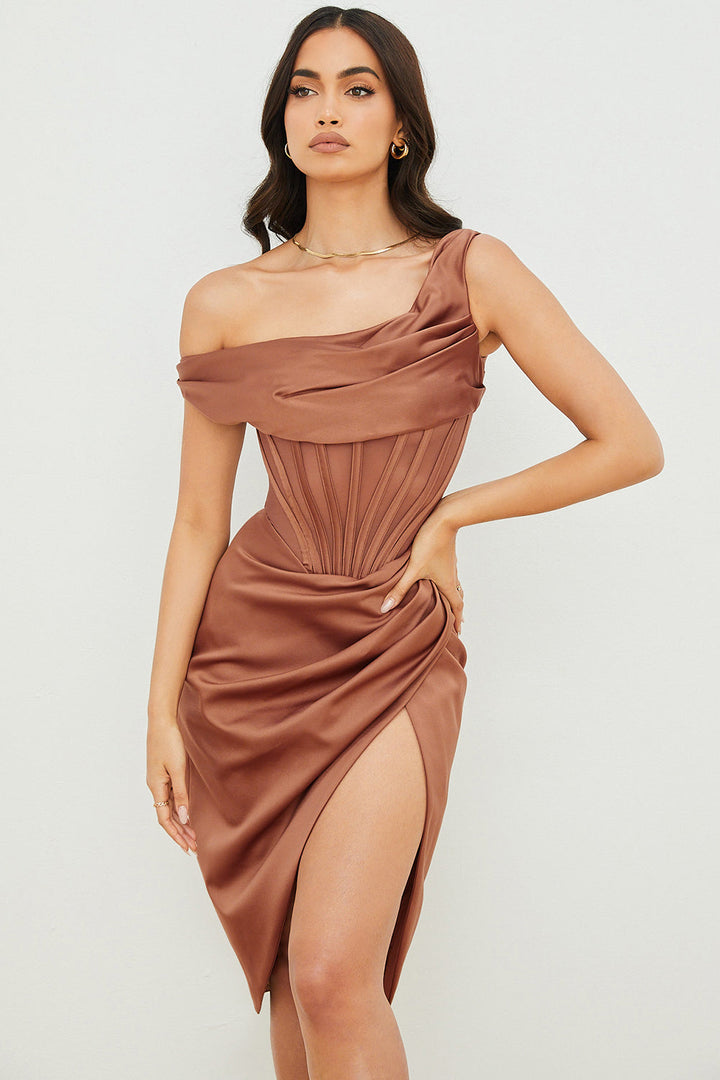 Stilla | Asymmetrisk Draperet Midi Korsetkjole