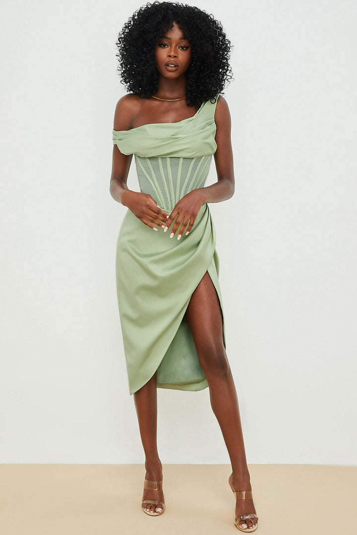 Stilla | Asymmetrisk Draperet Midi Korsetkjole
