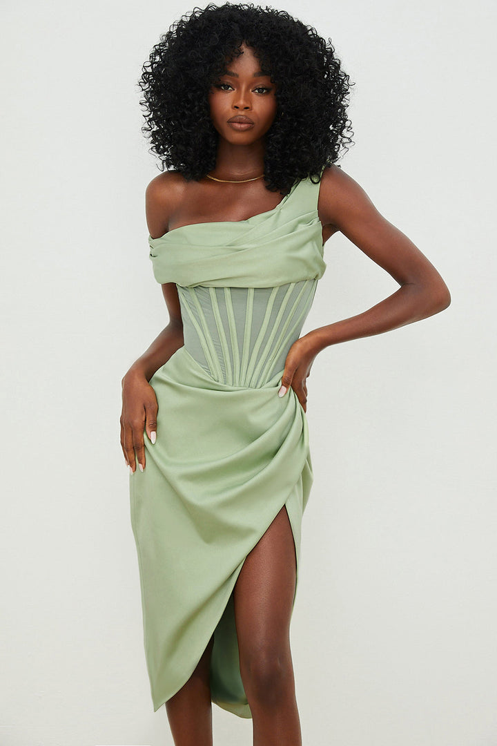 Stilla | Asymmetrisk Draperet Midi Korsetkjole