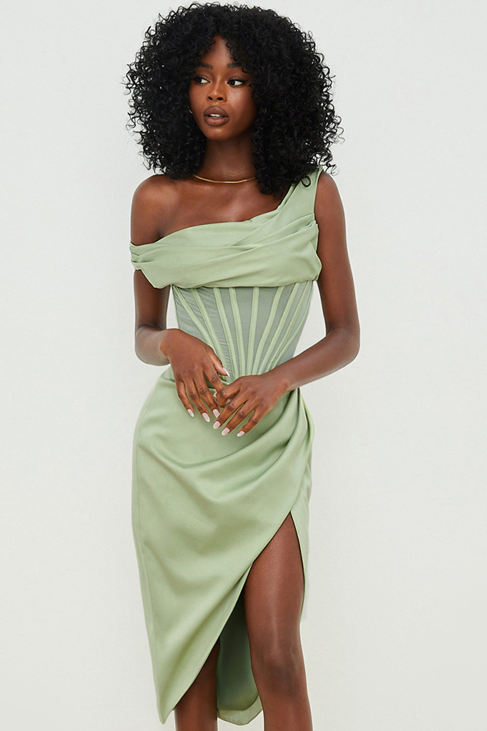 Stilla | Asymmetrisk Draperet Midi Korsetkjole