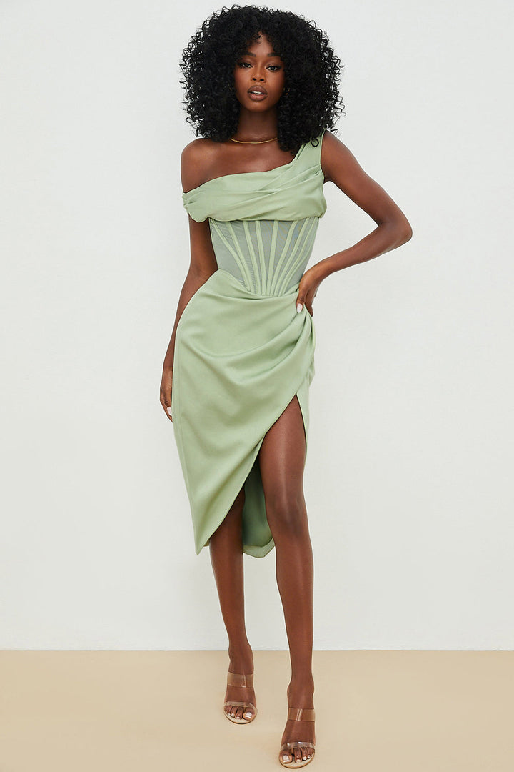 Stilla | Asymmetrisk Draperet Midi Korsetkjole