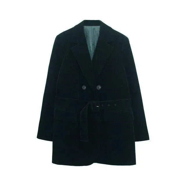 Stilla | Skinnende Samt Bælte Oversized Blazer Damer - Fritid - Ensfarvet