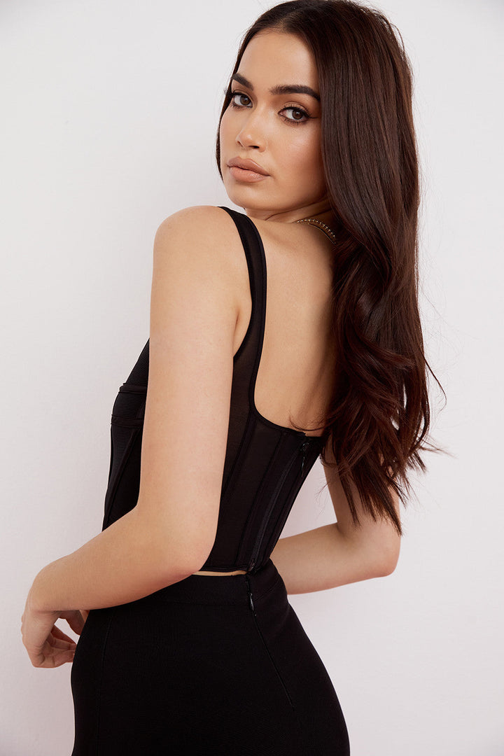 Stilla | Sort Mesh Korset Top