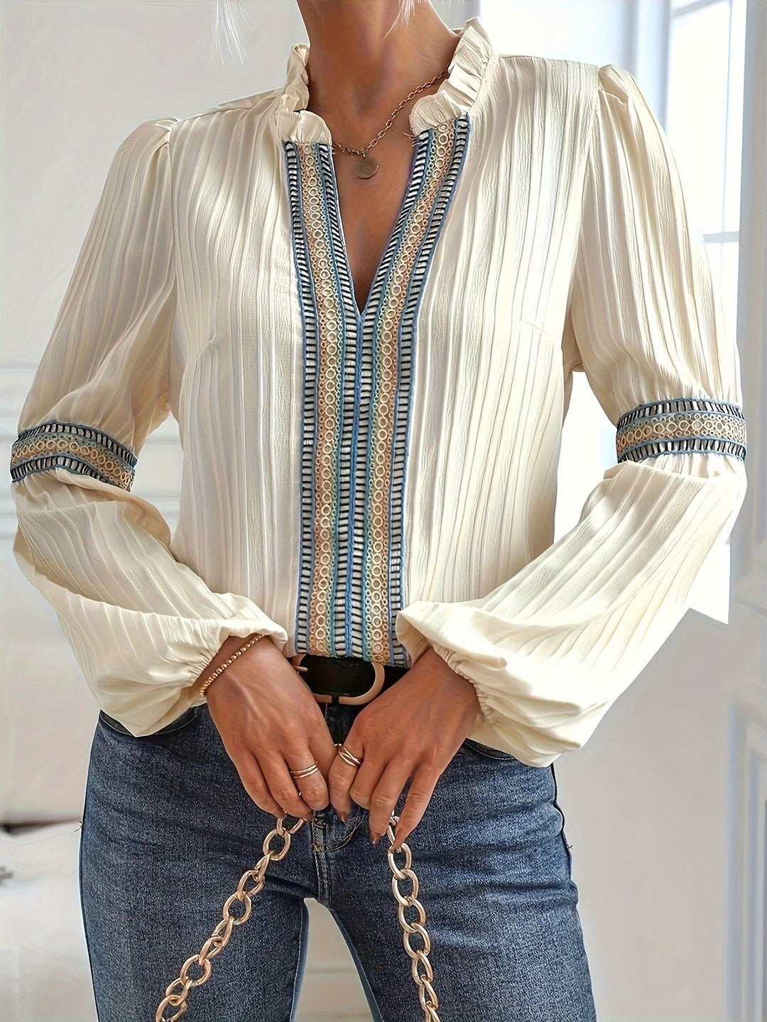 Stilla | Bluse Boho Lange Ærmer Tribal Detaljer