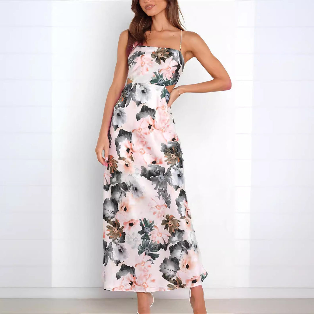 Stilla | Satin kjole med blomstertryk og elegant