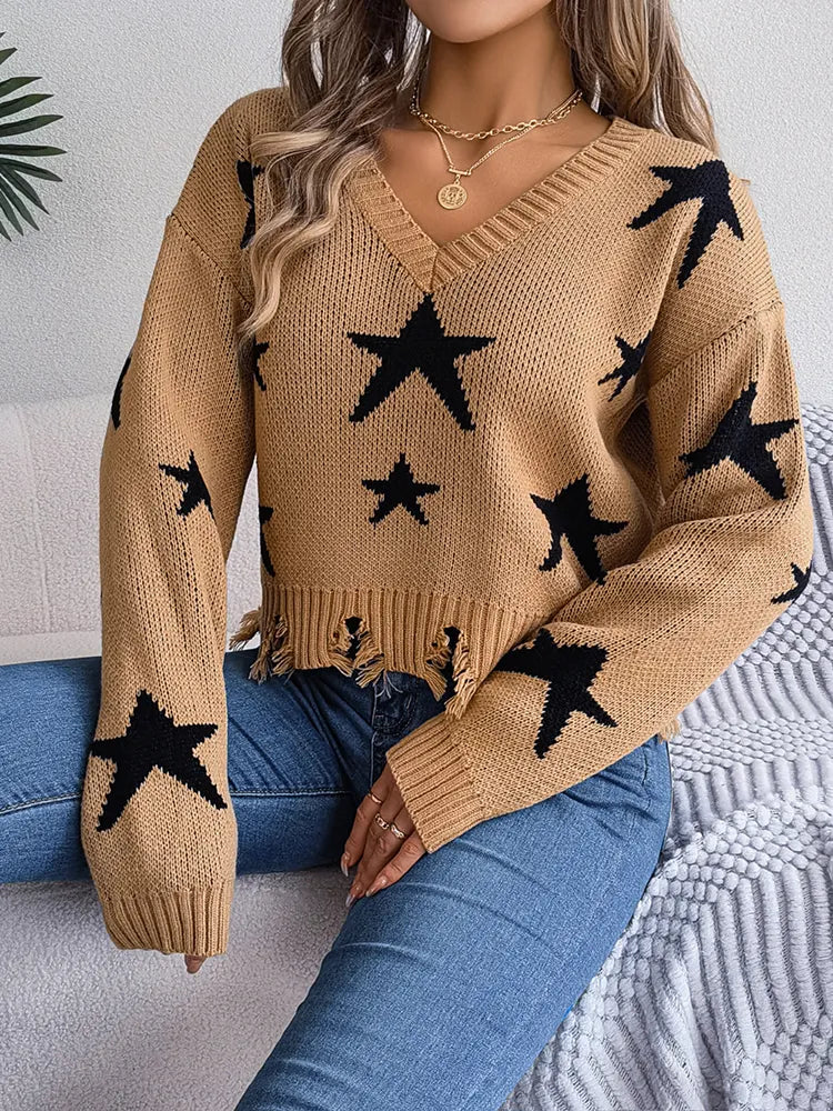 Stilla | Pullover Revnet Med Stjernemønster
