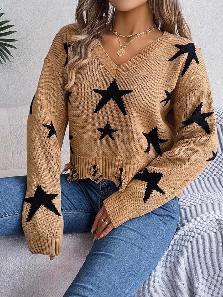 Stilla | Pullover Revnet Med Stjernemønster