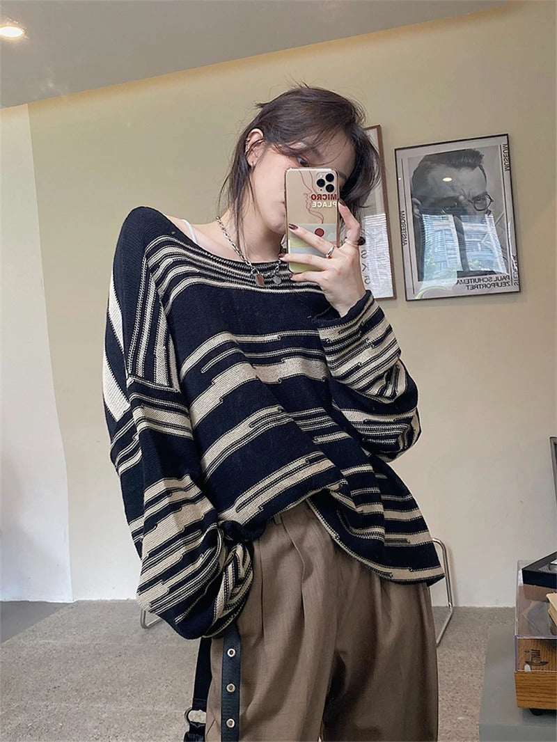Stilla | Damepullover i Stribet Patchwork, Løs Pasform