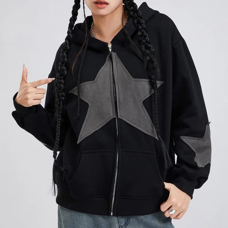 Stilla | Dame Hoodie Sweatjakke Med Stjernemønster