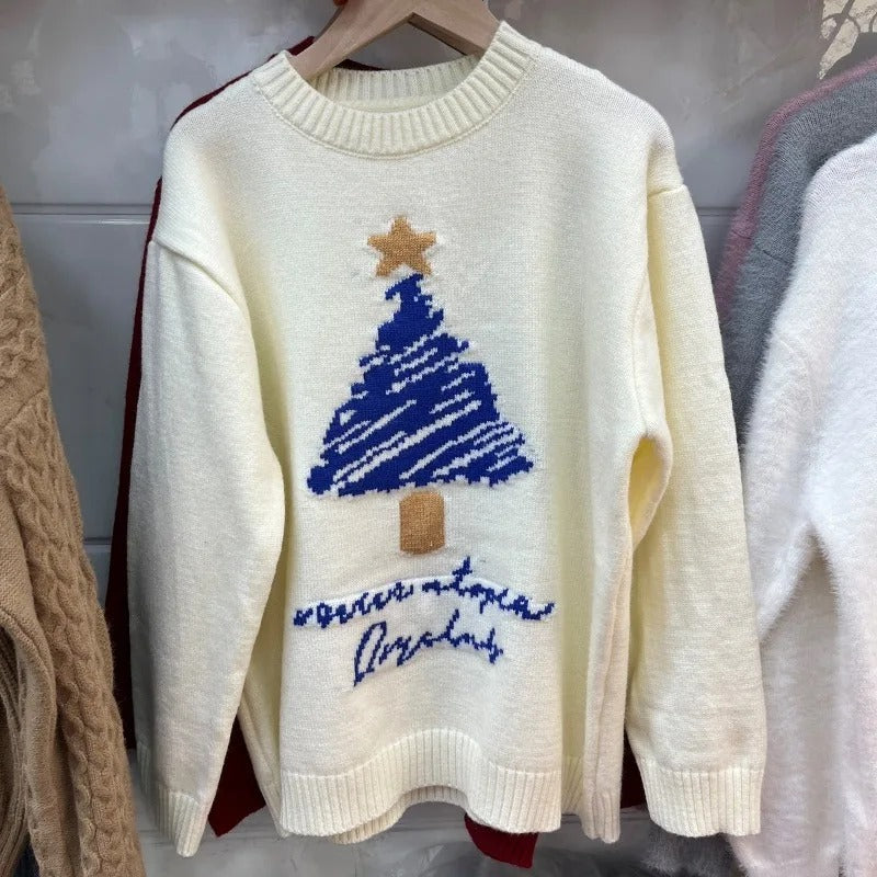 Stilla | Plus size sweater til damer i trykt juletræstrik