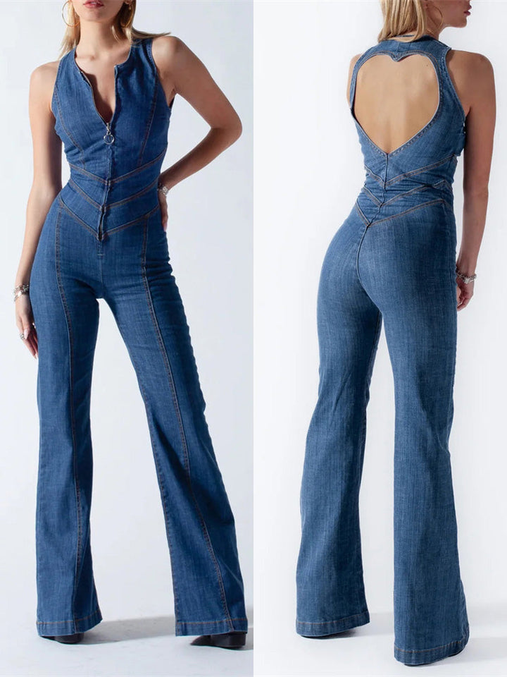 Stilla | Retro Jeans Rumpekjole Med Åben Ryg Trendy Og Elegant For Et Vintage Touch