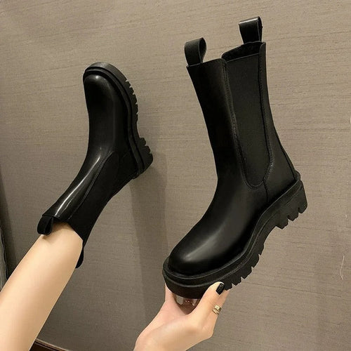 Stilla | Dame Chelsea Støvler Støvler Lavet Af Ægte Læder, Slip on Med Platformsål, Elastisk Bånd