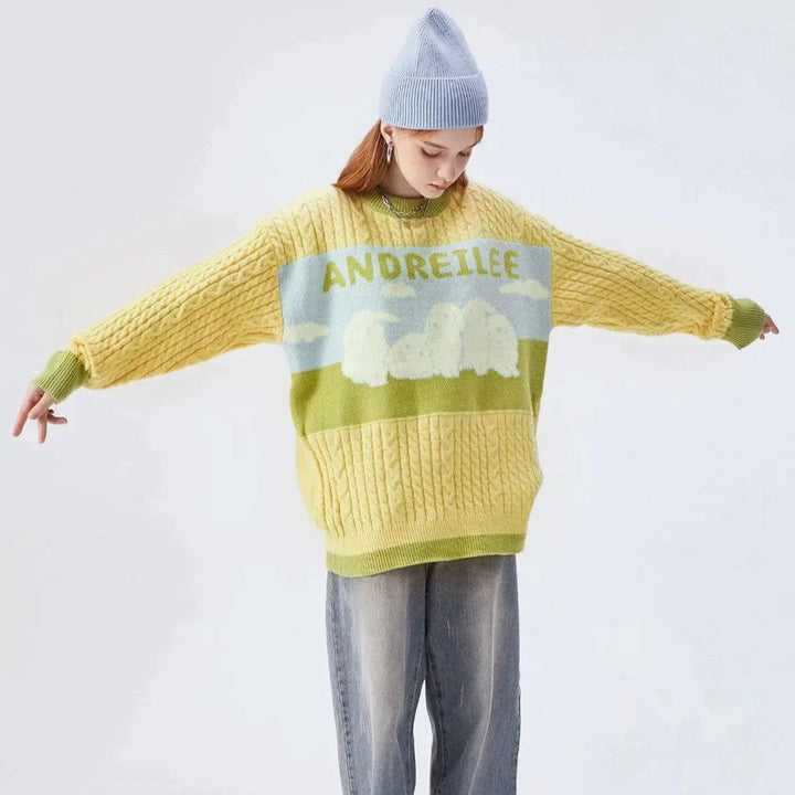Stilla | Drejet Pullover Med Pastel Sky Mønster
