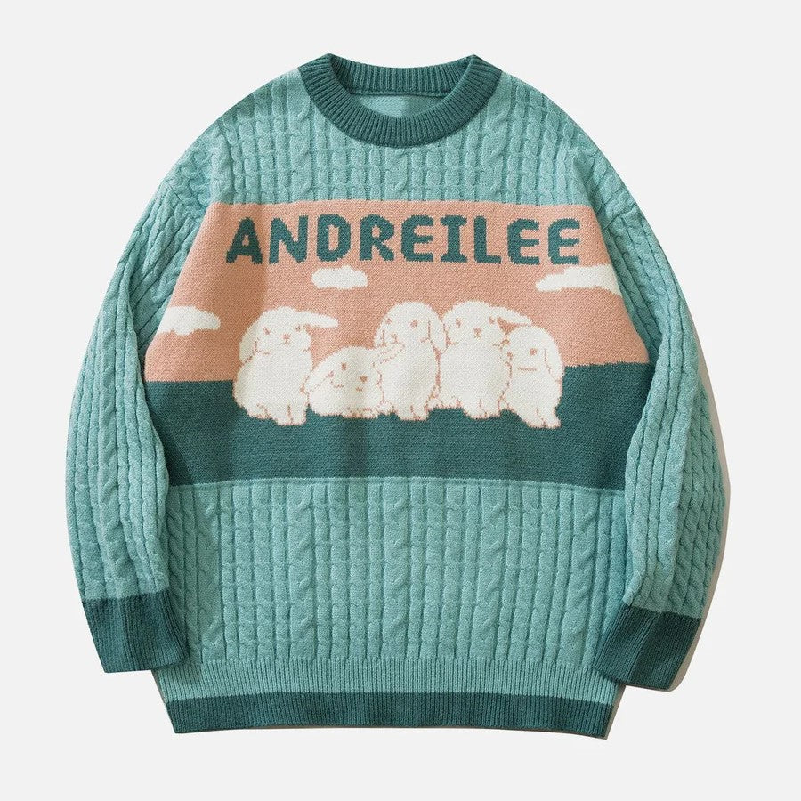 Stilla | Drejet Pullover Med Pastel Sky Mønster