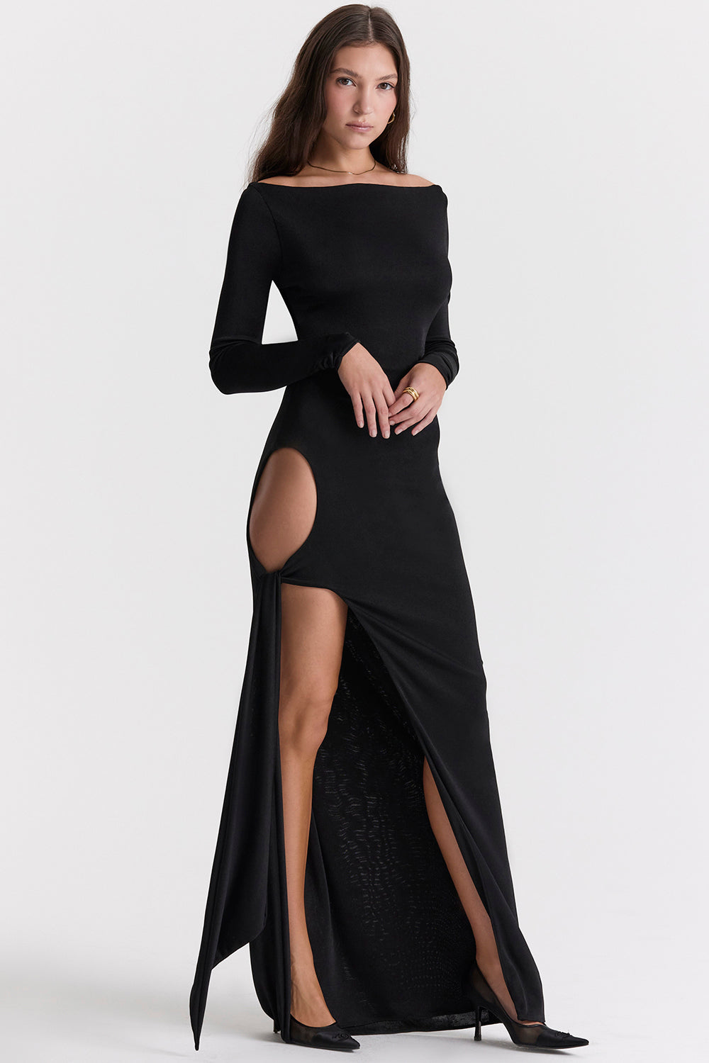 Stilla | Sort Maxikjole Med Udskæring
