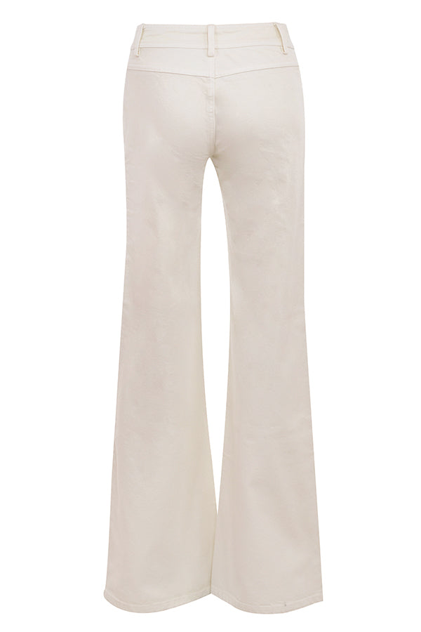 Stilla | Elfenbensfarvet Denimskjorte Med Brede Jeans Med Brede Ben