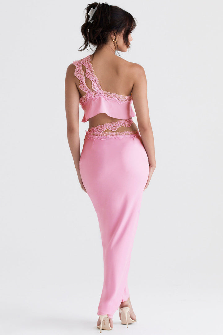 Stilla | Pink Luftig Cropped Top Med Maxi Nederdel Med Blondekant