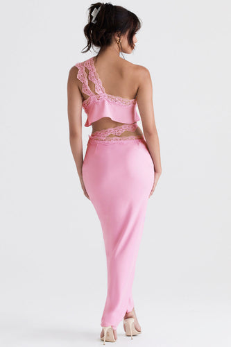 Stilla | Pink Luftig Cropped Top Med Maxi Nederdel Med Blondekant