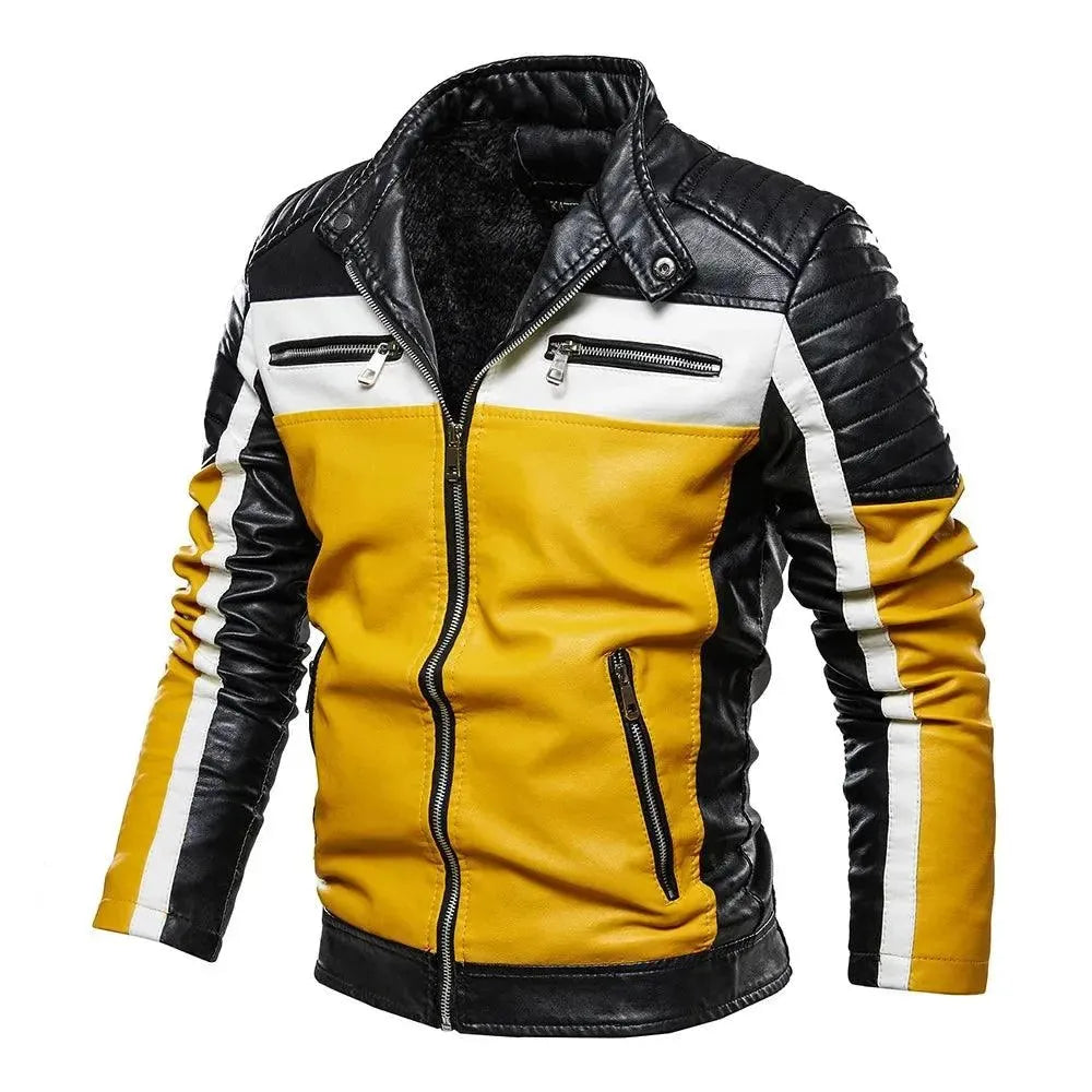 Stilla | Herre PU-læder patchwork bikerjakke