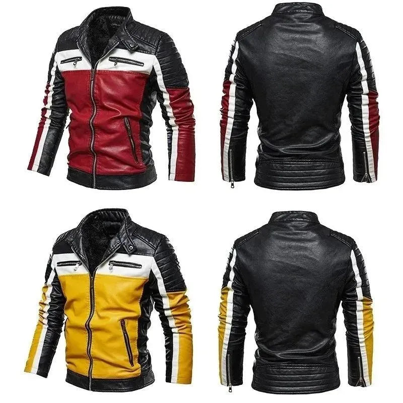 Stilla | Herre PU-læder patchwork bikerjakke