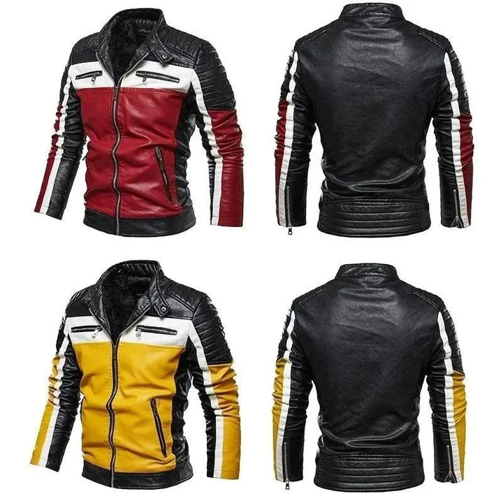 Stilla | Herre PU-læder patchwork bikerjakke
