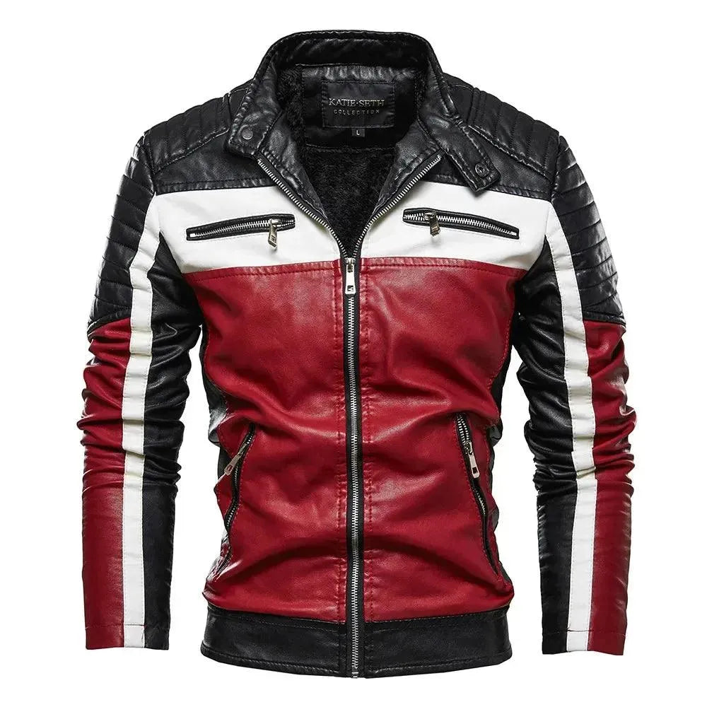 Stilla | Herre PU-læder patchwork bikerjakke