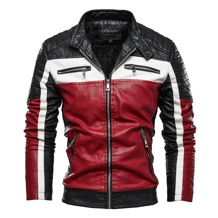 Stilla | Herre PU-læder patchwork bikerjakke