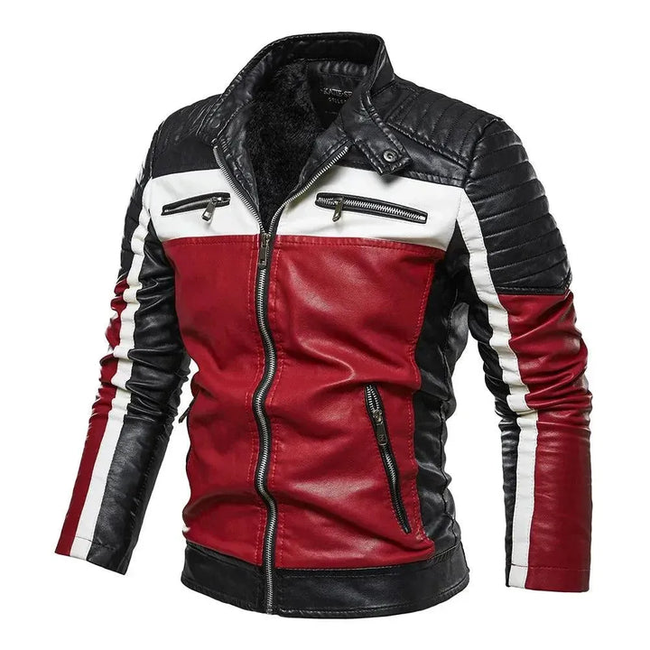 Stilla | Herre PU-læder patchwork bikerjakke