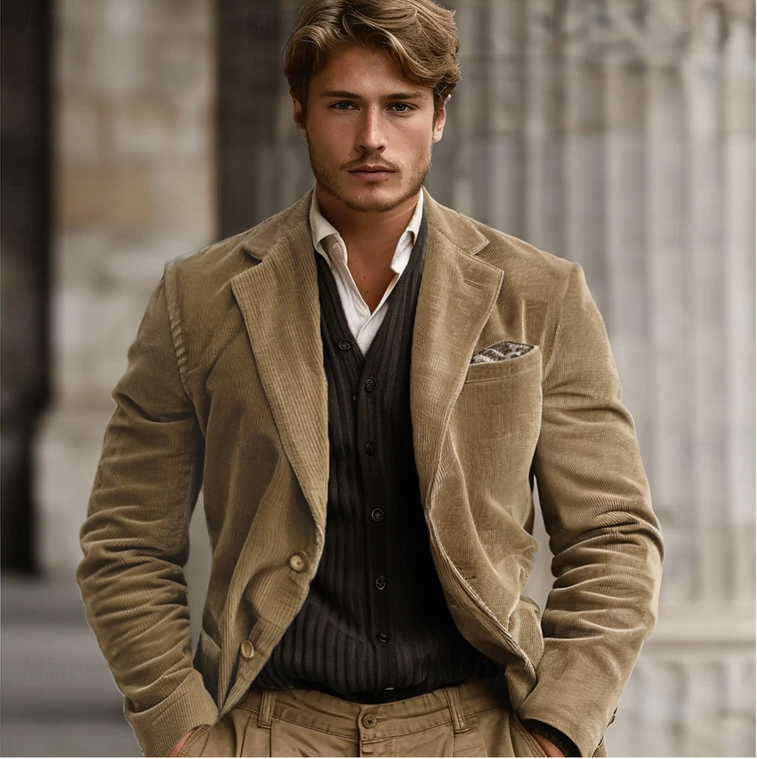 Stilla | Herre Khaki Corduroy Blazer Jakke - Tim Elegance
