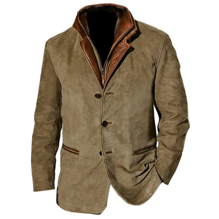 Stilla | Herre Suede Jakke med Læderindsats - Reverskrave-design