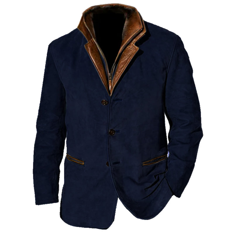 Stilla | Herre Suede Jakke med Læderindsats - Reverskrave-design