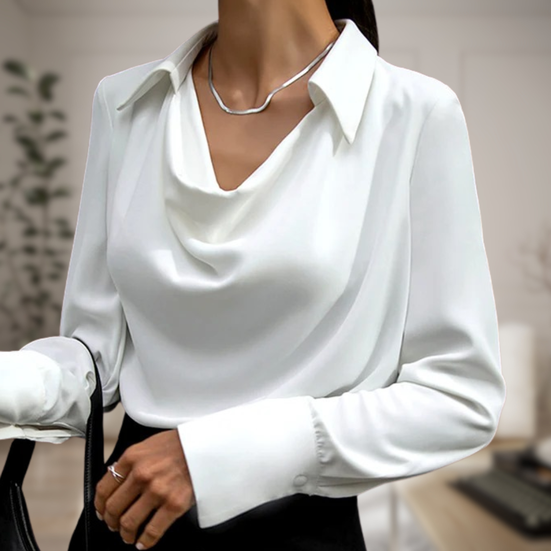 Stilla | Elegant Satinbluse med Ståkrave