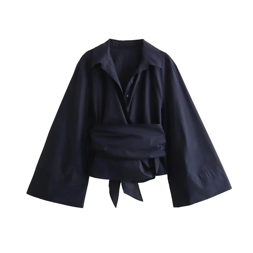 Stilla | Kimono bluse med bred sløjfebånd