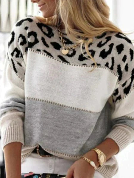 Stilla | Stribet Pullover Med Leopardmønster