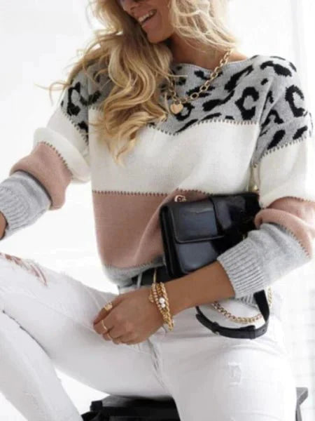 Stilla | Stribet Pullover Med Leopardmønster