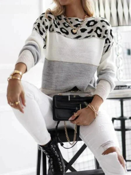 Stilla | Stribet Pullover Med Leopardmønster
