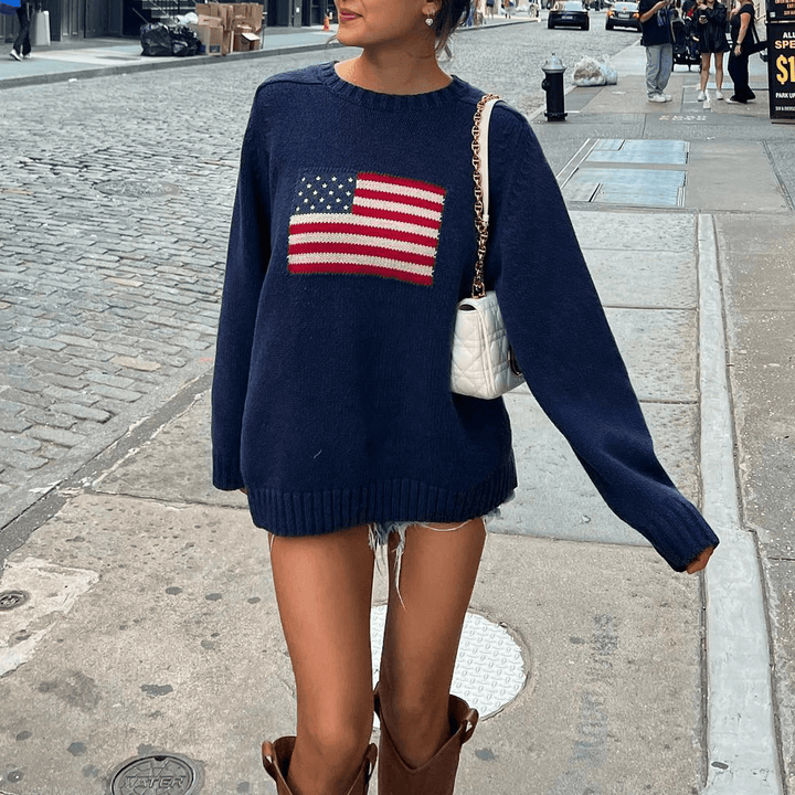 Stilla | Strikket Pullover Med Amerikansk Flag